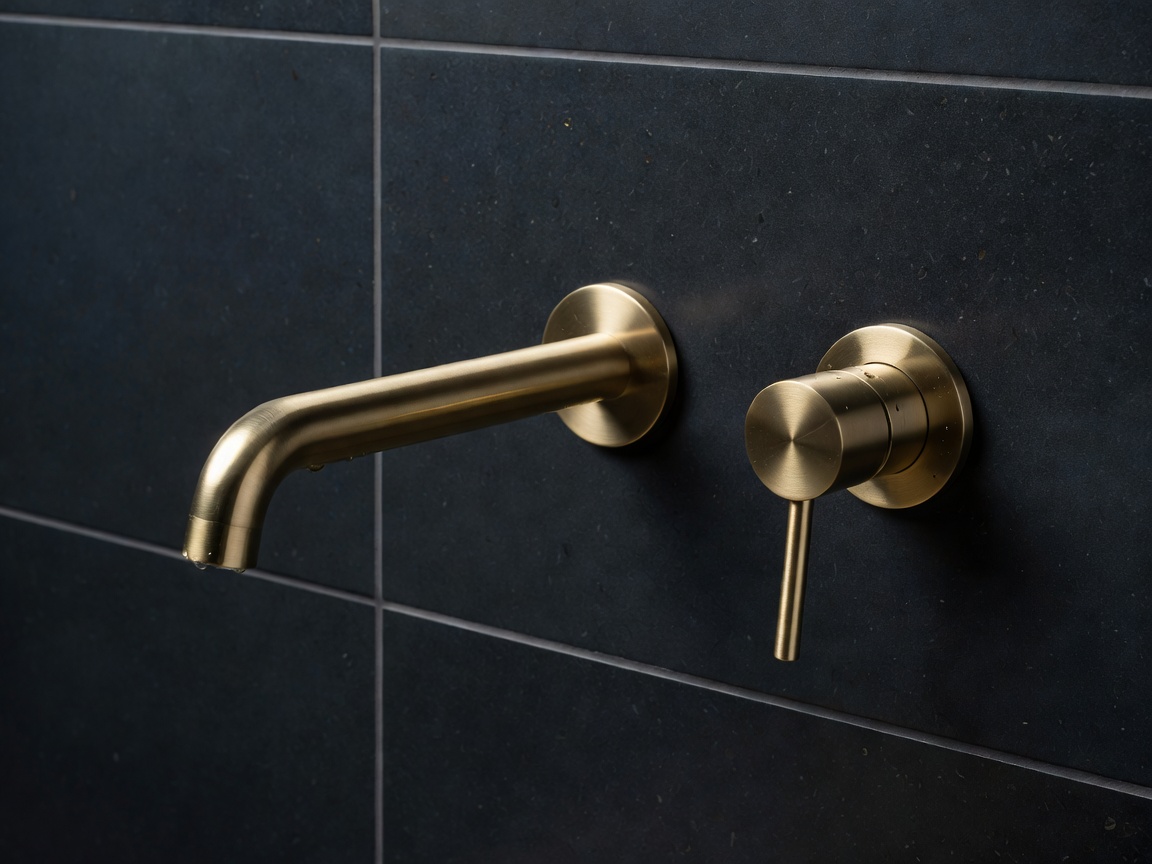 Brushed brass tapware detail against dark tiles - modern_brass_fixtures.jpg