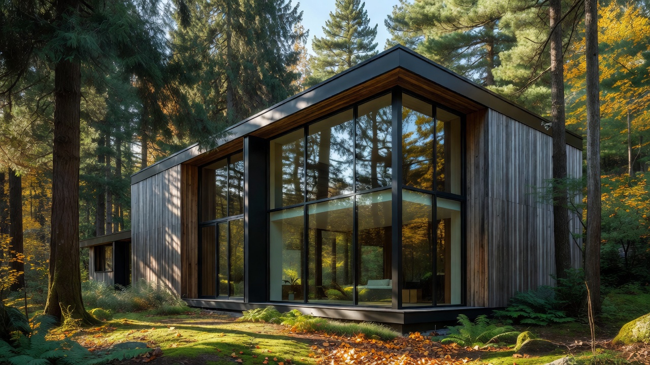 Contemporary home exterior with large glass windows and timber cladding, surrounded by nature - modern_architecture_exterior.jpg