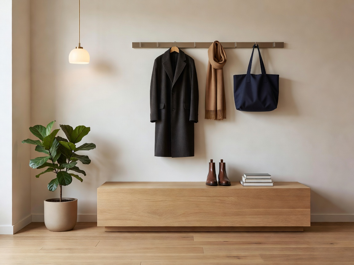 Thoughtfully styled entryway with a bench and coat hooks - modern_entryway.jpg